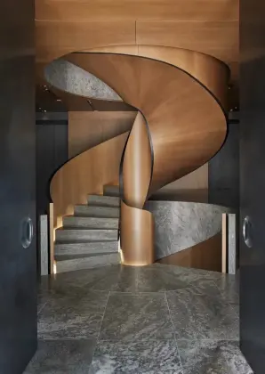 spray paint golden color Marble tread Curved Staircase