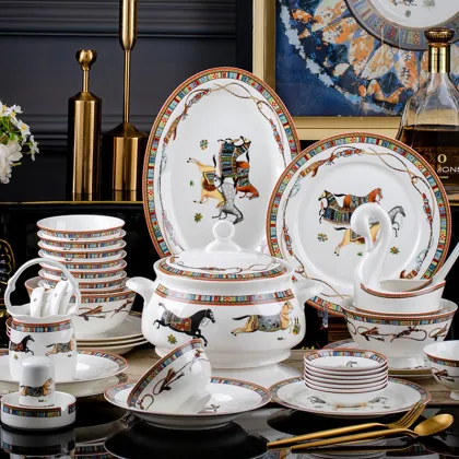 Wholesale European High-Quality Bone China Horse Design Tableware Set
