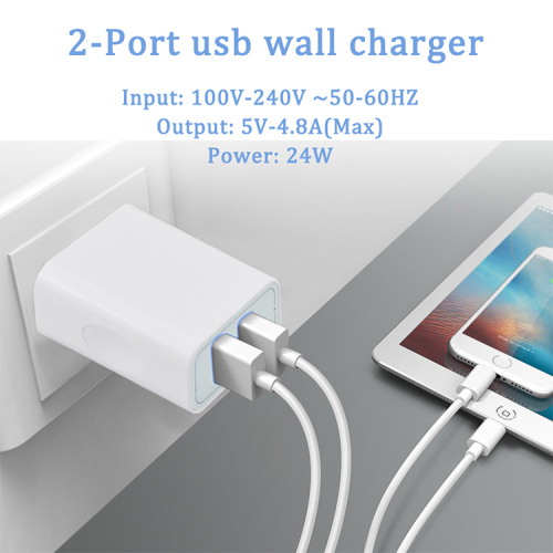24w Dual Usb Wall Charger for Mobile Phones