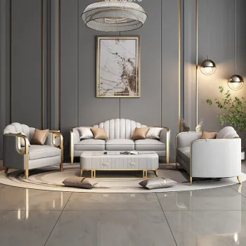 Modern Luxury Italian Leather Sectional Sofas with Gold Metal Legs