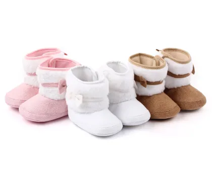 Wholesale Winter Baby Cotton Shoes with Bows - Soft Bottom Toddler Shoes