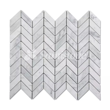 Saimstone Bianco Carrara White Marble Chevron Mosaic Tile
