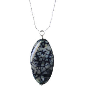 Natural Gemstone Agate Necklace with Silver Chain