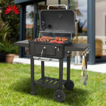 Large Hevay Dute Backyard Outdoor Smoker Charcoal Bbq Grills Trolley Grill Barbecue Grill With Double Side Table