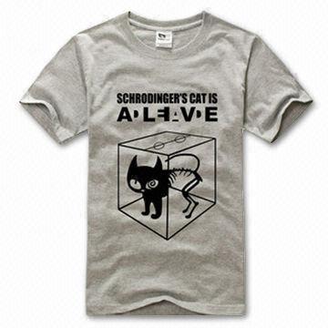 Men's Short Sleeve T-shirt with Flock Print on Front and Gray Color, Made of 100% Cotton