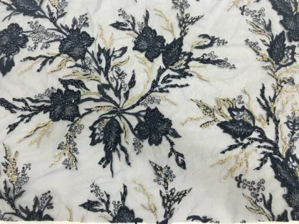 Navy Color Beads Glitter Sequin Embroidery Fabric