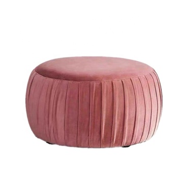 Wholesale Stainless Steel Small Round Velvet Ottoman for Bedroom Furniture