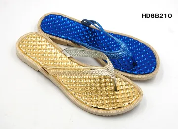 Lady PCU flip flop slipper with gold and sapphire blue color