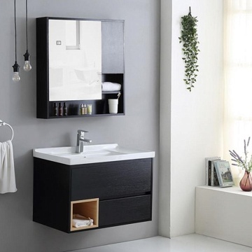 Armário de banheiro preto moderno com espelho
