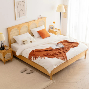 Nordic Style Modern Simple Master Bedroom Creative Homestay Double 1.8m Solid Wood Rattan Bed