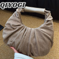 خمر جلد الغزال Ruched المرأة حمل حقيبة