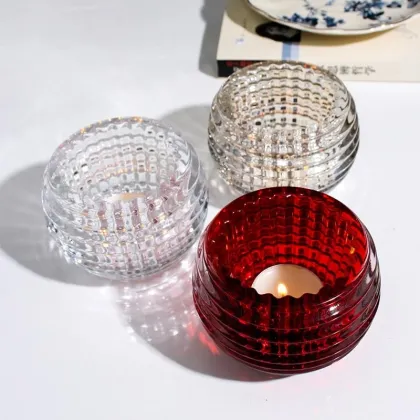 Handmade Baccarat Art Candlestick - Circular Crystal Glass Candle Holder for Home & Wedding Decorations