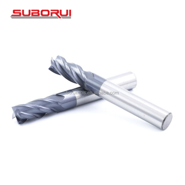 SUBORUI Hrc45 TCT Tungsten CNC 4 Flute Solid Carbide End Mill for Stainless Steel Metal