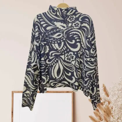 Soft Cotton Retro Sweater with Cashew Flower Print