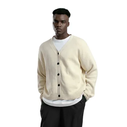 Custom Logo OEM & ODM Men's Long Sleeve Cotton Button Knitted Sweater & Cardigan
