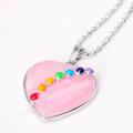 7 Chakras Gemstone Rose Quartz Heart Pendant Necklace