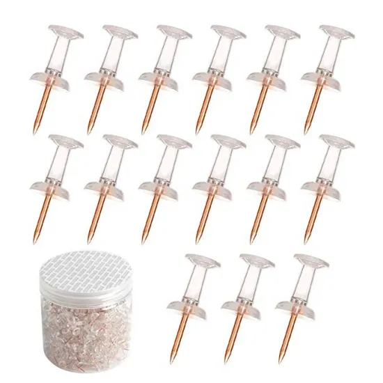 300 Count Standard Clear Thumb Tacks - Steel Point and Clear Plastic Head