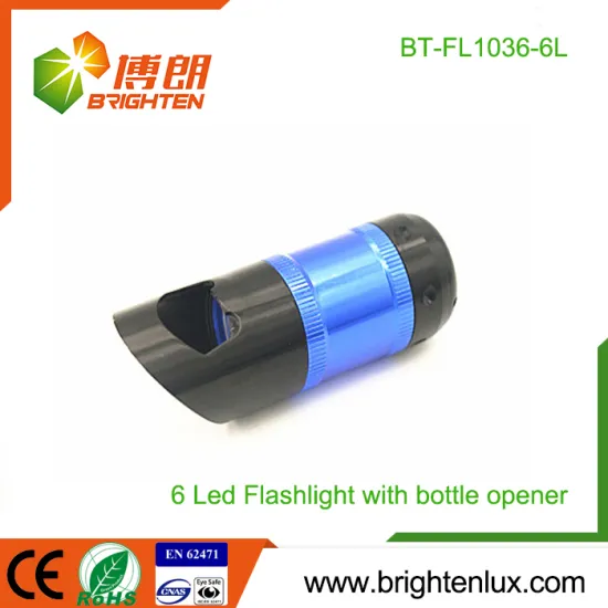 Factory Wholesale High Quality Metal Material 6 led Flashlight Bottle Opener Keychain with 2*CR2032 button cell