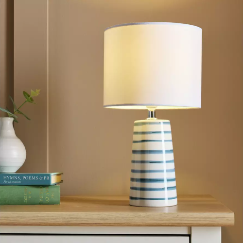 Unique White Ceramic Lamp With Artisan Stripes