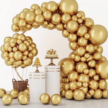 129pcs Birthday Wedding Decoration: Metallic Gold Balloons, Latex Balloons in Various Sizes (18", 12", 10", 5") Party Balloon Kit