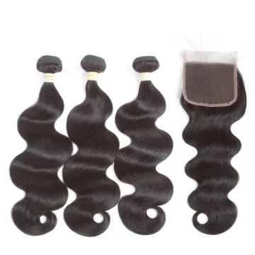 10A 3 Pieces Diffrent Length Of Hair Bundles With One Piece 4*4 Lace Closure No Tangle No Shed , Natural Color 100% Human Hair