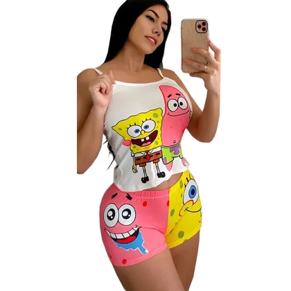 Plus Size Cartoon Pajamas Set - New Women's Summer Sleepwear