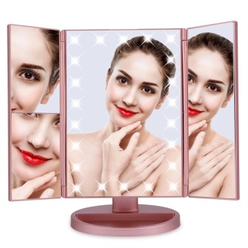 Tri-Fold Magnifying LED Makeup Mirror with Adjustable Lighting and Multi-Scene Use