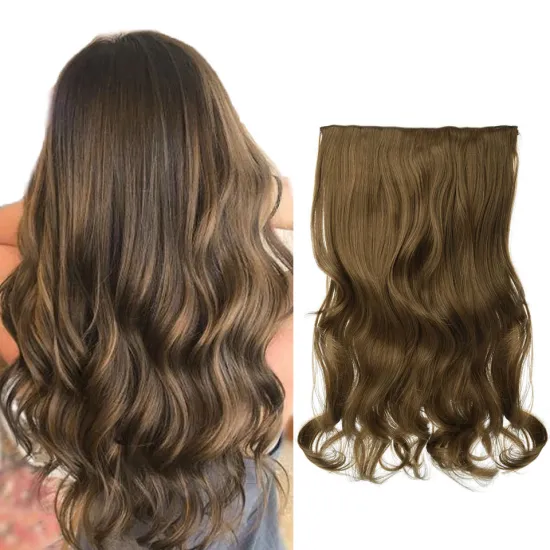 Wholesale Soft Long 24 inch Brown Black Heat Resistant Fiber Wavy Clip in Hair Extension One Piece Synthetic Hair Extensions