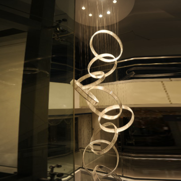 Long Shape Circular Modern Crystal Chandelier for Staircase