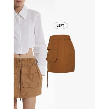 Women's Casual Ruched Waistband Draw Cord Cargo Skirt