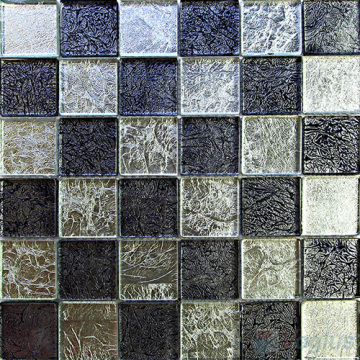 Mixed Color Silver Leaf Metallic Glass Mosaic Tile