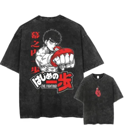 Oversized Gojo Acid Wash Anime Printed Streetwear T-Shirt for Men