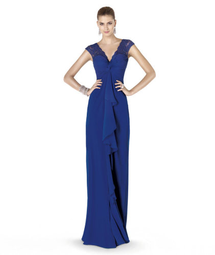 Cheap 2015 New Elegant Fashion Best Selling High Quality Gown Lace V Neck Royal Bule Party Long Dresses Evening Gowns