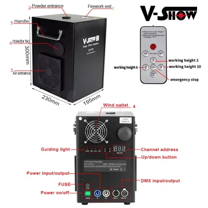 VSHOW CSF750 750W Cold Spark Wedding Firework Machine - Remote Control Wedding Spark Machine