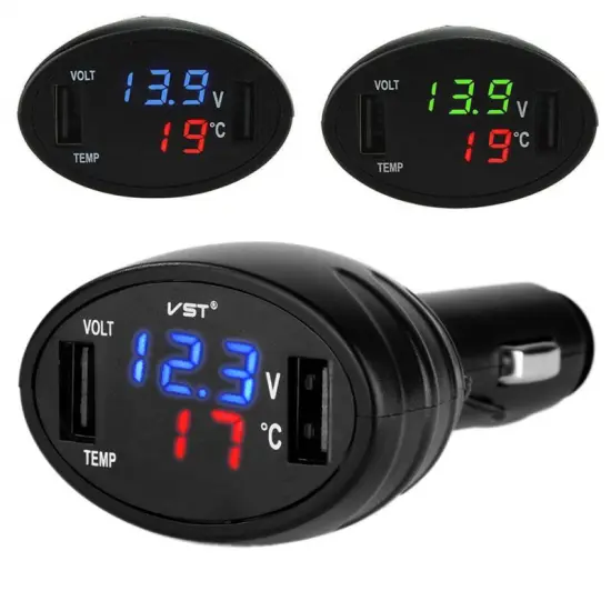 Dual USB Car Charger Car Digital LED Voltmeter Cigarette Lighter adapter 3in1 Thermometer Battery Monitor Auto Replacement Parts