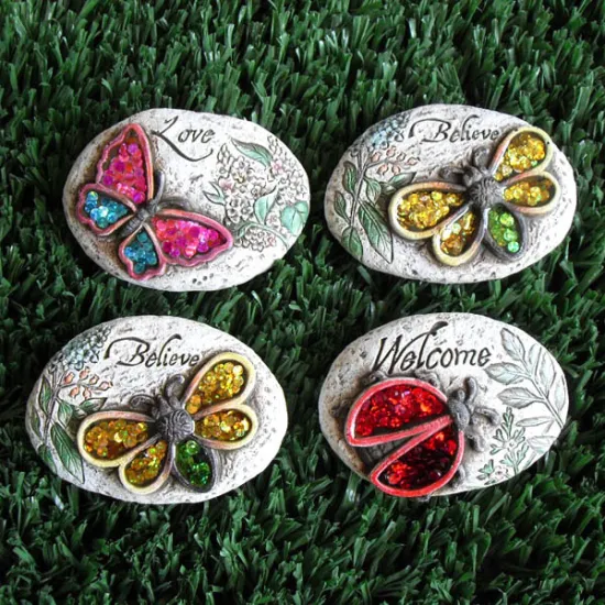 Oval size butterfly and beetle garden stepping stones