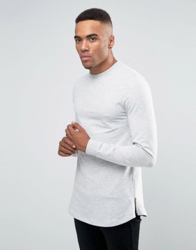 Custom Crew Neck Without Hood Side Zip Longline Light Grey Men's Lightweight Cotton Polyester Casual Skinny pullover Sweatshirt