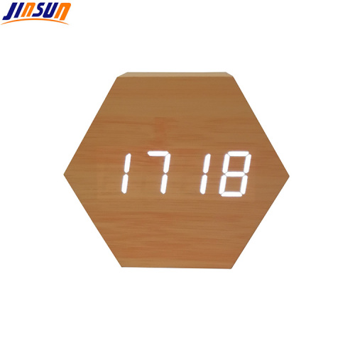 Hexagon Smart Table Wood Led Clock