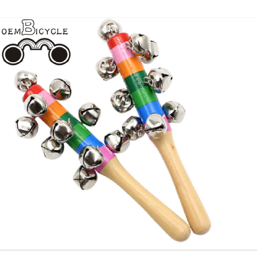 Rainbow color baby wooden rattle