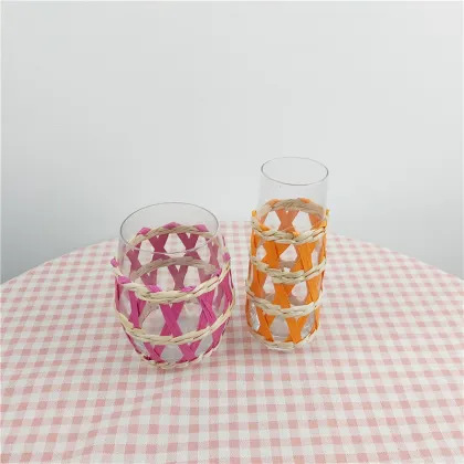 Island Wrapped Glass Cups Pink Stemless Wine Glasses
