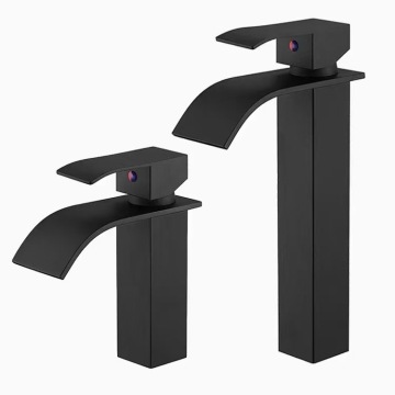 Matte Black Bathroom Sink Faucet: Waterfall Spout, Single Handle, 1 Hole Deck Mount