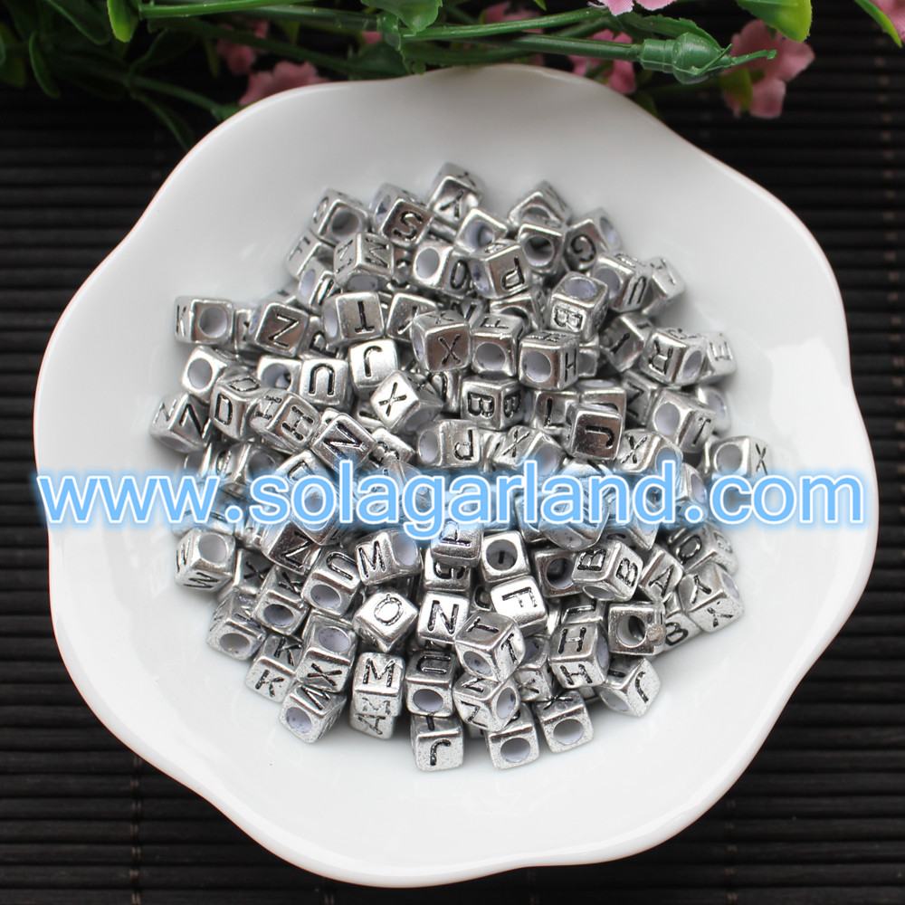 Antique Silver Alphabet Cube Beads