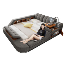 fabric Leather multifunctional massage bed frame Nordic camas ultimate bed LED light Bluetooth speaker safe radio notepad board