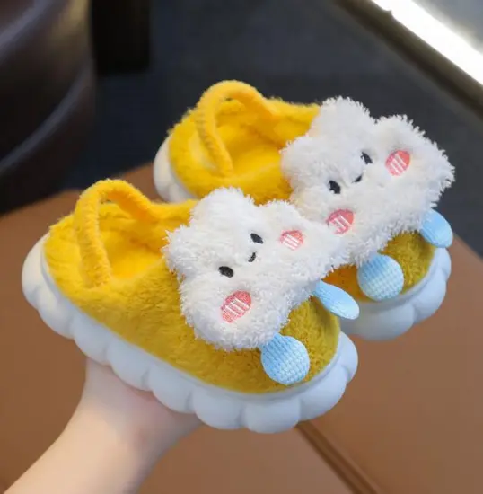 Plush Furry Cartoon Rabbit Slippers for Boys and Girls: Warm, Non-Slip Indoor Shoes with Elastic Band