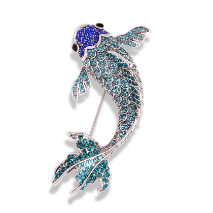 Creative Swimming Koi Carp Fish Brooches with Rhinestones