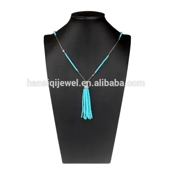 Alibaba wholesale necklace blue crystal platinum stainless steel long chain necklace jewelry