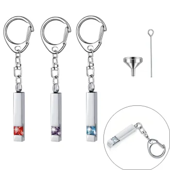 Square Urn Keychain for Ashes: A Stylish Stainless Steel Cremation Jewelry for Men and Women with Crystal Detailing