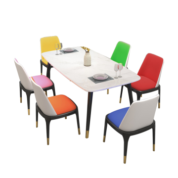 Marble Round Dining Table Set with Soft PU Mattress - 4/6 Chairs, Solid Wood Frame