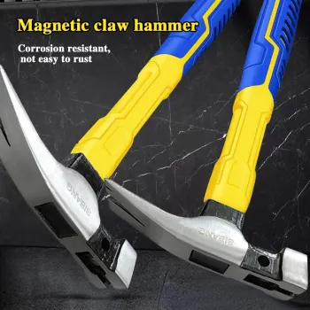 Blue and yellow square head claw hammer