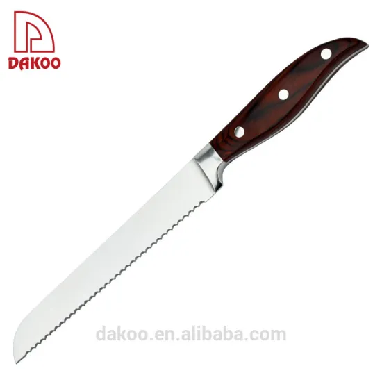 High Quatity Red Color 8" Bread Knife With Pakka Wood Handle